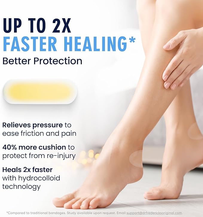 Dr. Frederick's Original Better Blister Bandages - 10 ct - Water-Resistant - 40% More Cushioning - Hydrocolloid Pads for Foot Protection & Recovery - Blister Relief Pads - Spot Pack