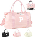 Initial Travel Duffel Bag Sports Gym Bag for Girls Teen Birthday Gifts,Pink Personalized Weekender Bag Carry On Tote Bags for Women Men,Waterproof Overnight Luggage Bag with Trolley Sleeve(Letter P)