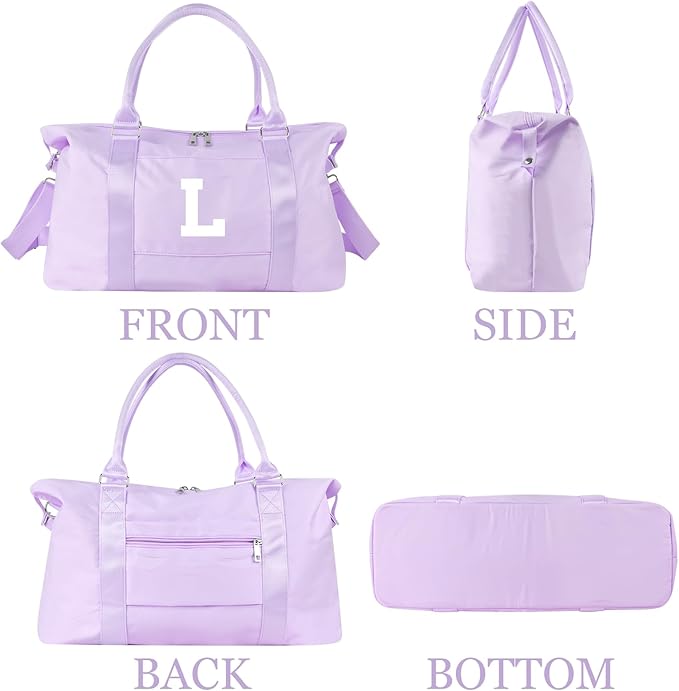 Daughter Niece Gifts for Teen Girl Kids, Initial Travel Duffel Bag Sports Gym Bag Personalized Gifts Weekender Bag，Monogram Overnight Bag Cute Dance Bag Birthday Bridesmaid Gifts for Women(Purple, L)