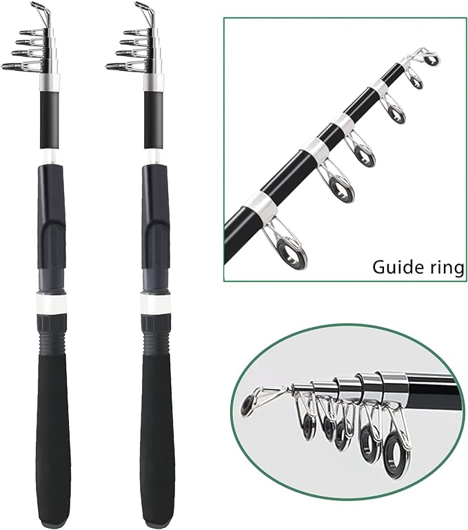 Fishing Pole Combo Set,2.1m/6.89ft 2PCS Collapsible Rods 2PCS Spinning Reels Lures Set Carrier Bag Carbon Fiber Telescopic Fishing Rods Sea Saltwater Freshwater Kit Fishing Rod Reel Combos