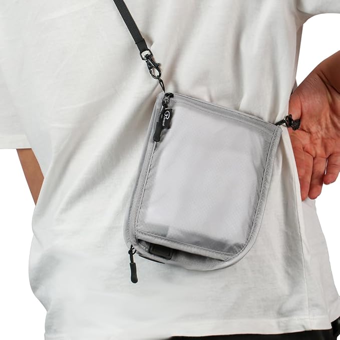 Travel Passport Holder 【1 PACK】2 in 1 Slim RFID Blocking Travel Money Belt for Men & Women, Hidden Neck Wallet for Credit Cards, Documents & Cash, Fanny Pack, MA-MO (Light Gray)