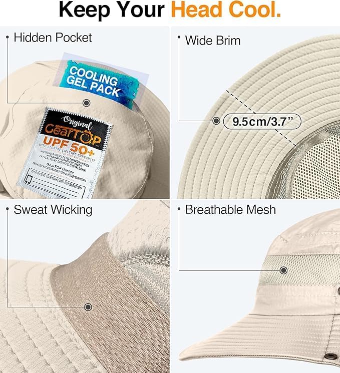 GearTOP Safari Sun Hat for Men and Sun Hats for Women UV Protection UPF 50+ Hiking, Gardening, Fishing