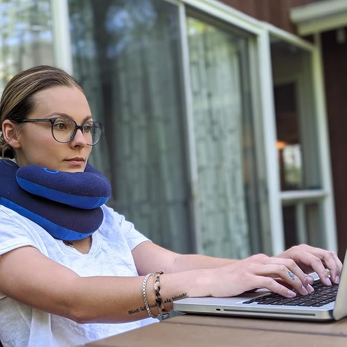 BCOZZY Travel Neck Pillow for Airplane – Patented Double Support for Head, Neck, and Chin. Best for Long Flights, Plane Sleeping & Car Rides. Adjustable Size. Fully Washable. Carry Bag. X-Large, Gray