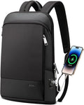 BOPai Slim Laptop Thin Business Backpack with Bottle Holder USB Charging Professional for Men Notebook Work Office Anti Theft Smart Computer 15-15.6 inch Back pack Light Black