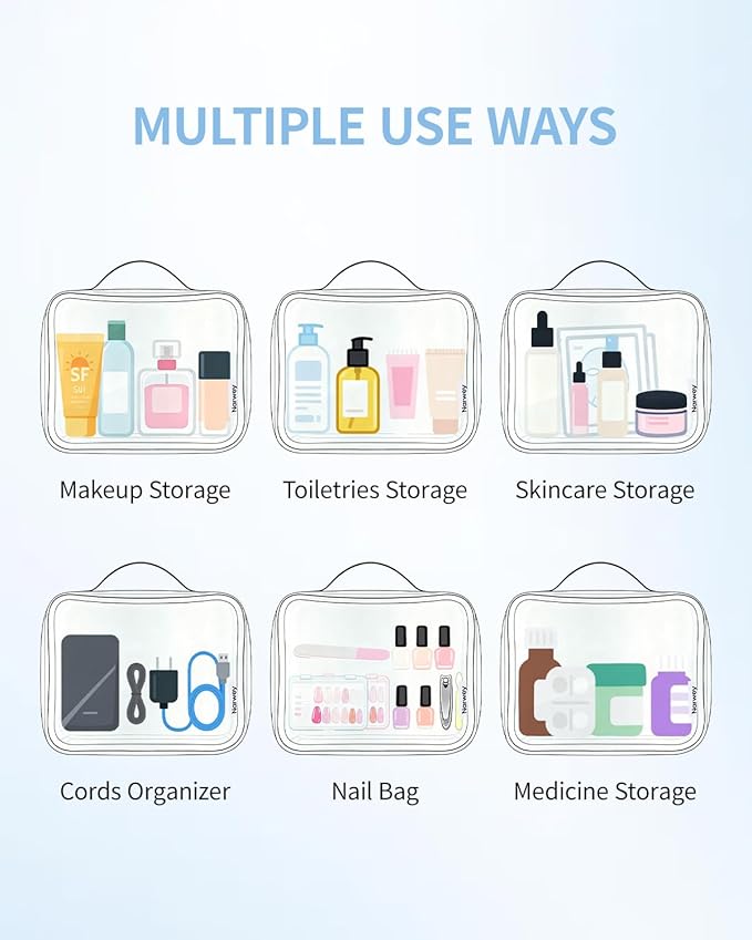 Narwey TSA Approved Clear Toiletry Bag for Travel, Waterproof PVC Clear Makeup Bags, Portable Compact Cosmetic Bag Make Up Organizer, Airport Airline Quart Size Compliant Bag (Light Checkerboard)