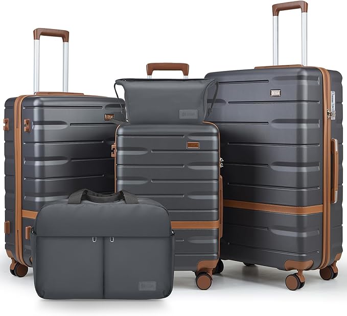 Luggage Sets 3 Piece with TSA Lock Hardside PC+ABS Carry On Suitcase with YKK Zippers Lightweight Rolling Travel Luggage Sets with Spinner Wheels (Gray)