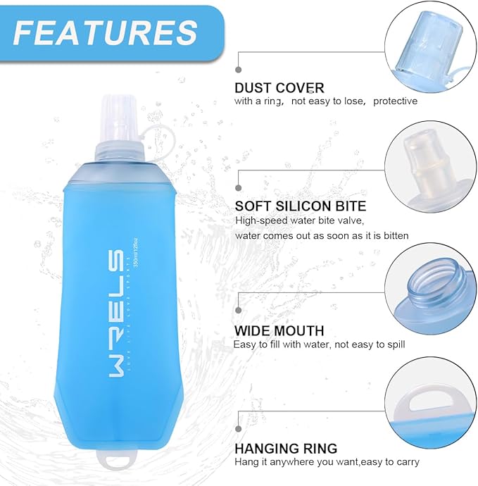 200ml/350ml/500ml Collapsible Soft Flask,BPA Free Folding Soft Water Bottle with Hanging Ring,Lightweight TPU Hydration Flask for Running Marathon Cycling Hiking(200ml-2 Packs)