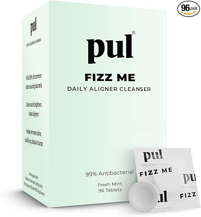 PUL Aligner Cleaner Tablets (Pack of 96) – For Cleaning Invisalign, All Clear Aligners & Retainers – Removes Odor, Stains, Plaque – Cleans Dentures, Night & Mouth Guards, All Dental Removables