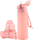 TakeToday Collapsible Water Bottles 20oz, Leak Proof, BPA-Free, Foldable Silicone Travel Water Bottle with Straw Strap for Cycling, Hiking, Outdoors