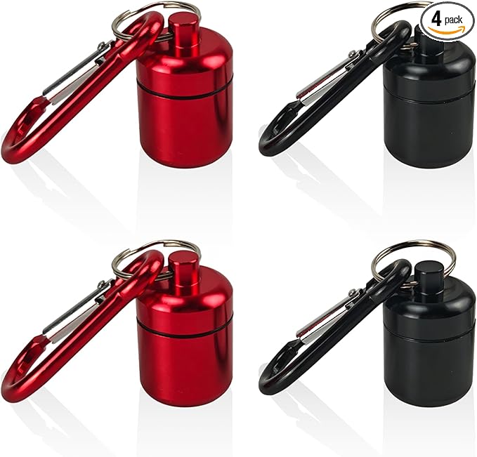 4-Pack Portable Earplug Keychain Case Waterproof Aluminum Travel Container for Jewelry, or Ear Plugs Sleek Black & Red Design (Black Red, Medium)