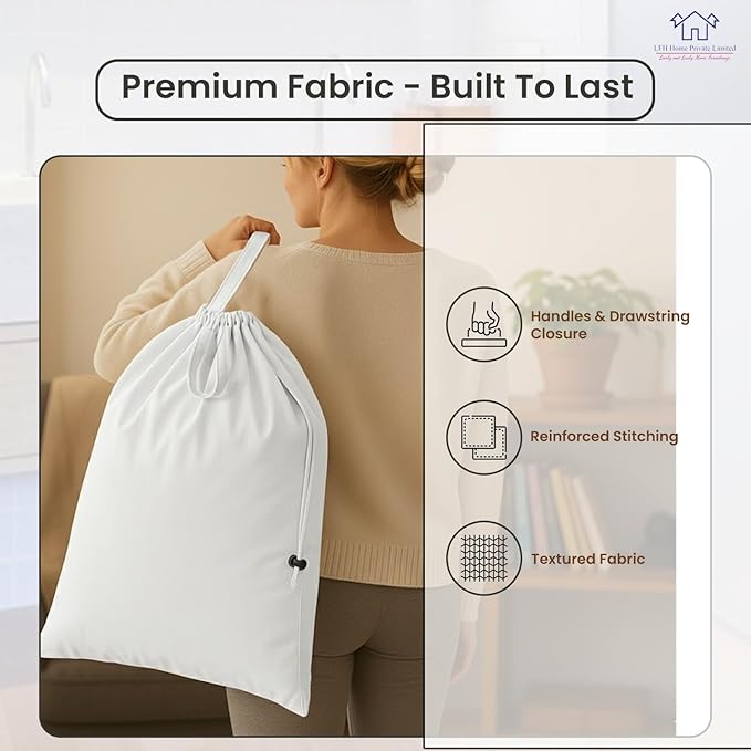 LFH Home Cotton Canvas Large Laundry Bag with Handle, Heavy Duty Drawstring Closure Washable Laundry Bags, School Travel, Home, Hotel, College Dorm, Organizer Sack, Toy Clothes 28x36 (Pack of 6)-White