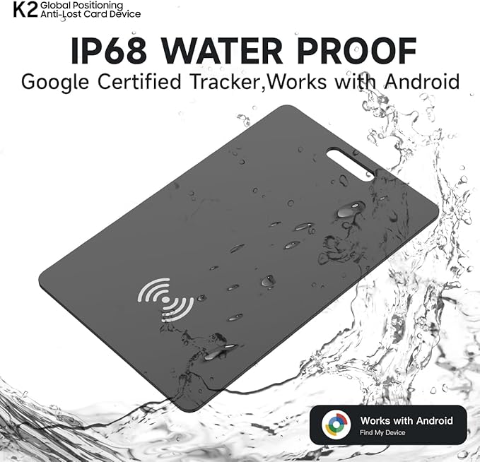 Android Smart Item Tracker Locator - SEVEN SWAN Bluetooth for Google Finder Card with Wireless Charging & 3-Month Battery for Credit Cards Black