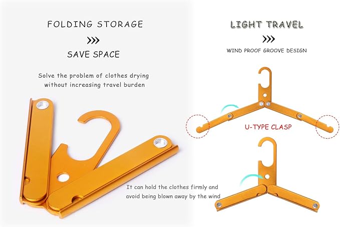 Hikeman Travel Hangers Metal Heavy Duty Folding Hangers for Wet Clothes Portable Space Saving Travel Accessories for Camping Cruise Hotel (3, Green)