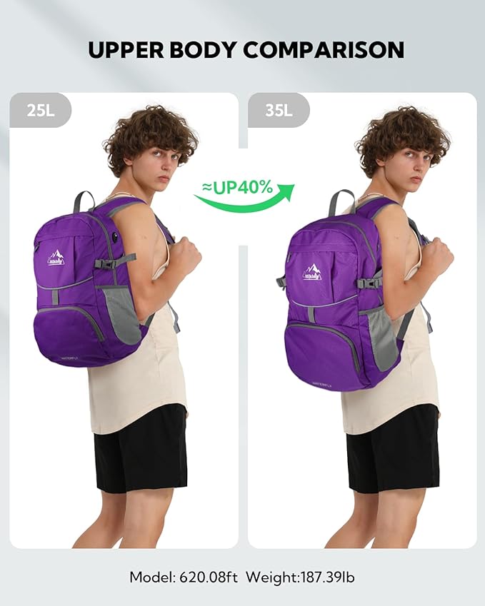 WATERFLY Hiking Foldable Daypack Backpack: 25L Ultra Lightweight Packable Waterproof Outdoor Travel Day Pack for Woman Man
