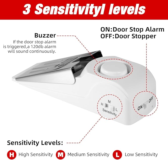 Portable Door Stop Alarm and Traveling Hotel Door Lock, No Installation Required, Provides Double Security for Home, Hotel and Traveling (1 Door Lock + 1 Door Stop)