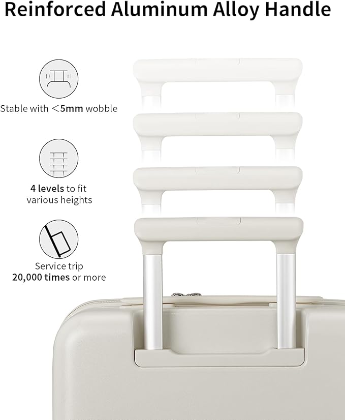 aji Expandable Top Opening Carry On Luggage Airline Approved, 20 Inch Lightweight Hardside Carry On Suitcase with Spinner Wheels, Travel Luggage with Laptop Compartment for Women Men, Coconut White