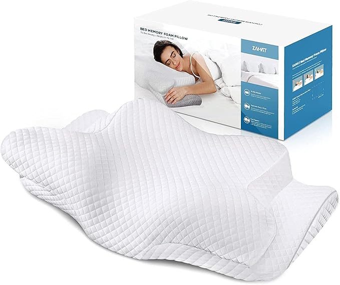 ZAMAT Adjustable Cervical Memory Foam Pillow, Odorless Neck Pillows for Pain Relief, Orthopedic Pillows for Sleeping with Cooling Pillowcase, Bed Support Pillow for Side, Back, Stomach Sleeper