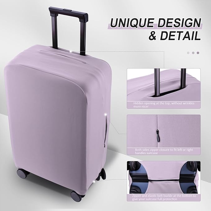 Travel Luggage Cover Suitcase Protector Scratch-Resistant Fit 19-31 Inch Suitcase, Not Included Suitcase (Lavender Purple, S(19-21 inch))