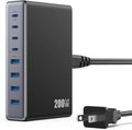 200W USB C Charger Block,GaN IV Charging Station 8 Ports,QC4.0 Fast Charging Station Hub+PD 65W USB C Laptop Charger Adapter Compatible with MacBook Air/Pro,DELL,iPhone 16/15,iPad,Steam Deck-Black