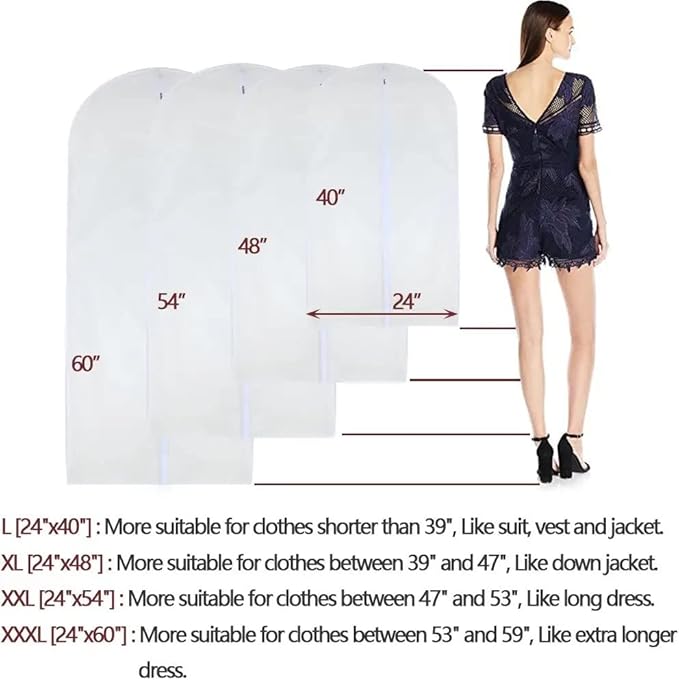 Garment Bag, Set of 12 Breathable PEVA Covers with Zipper, Dust-Free Clothes Storage for Wardrobe and Travel, White