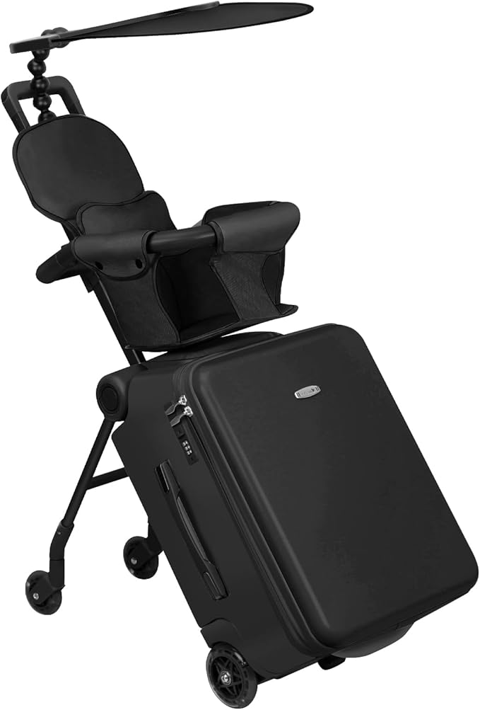 LemoHome Expandable Luggage with Spinner Wheels,Large Suitcases with Child Seat Design,Hard Luggage for Women and Men,20 inch Hardside Carry on Luggage for Travel (Black visor)