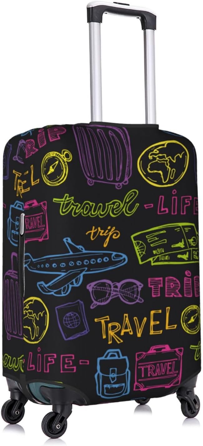 Trip Colored Graffiti Travel-Life Style Luggage Cover Washable Suitcase Protector, Luggage Tag Travel Birthday Gifts For Men Women(S 18-21 Inch Luggage)