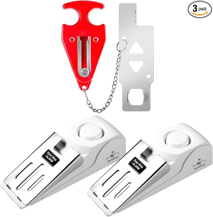 Fuers Portable Door Lock & Door Stop Alarm, Dual Protection Home Security Door Kit Door Stopper Self Defensey Tools for Hotel Travel Home