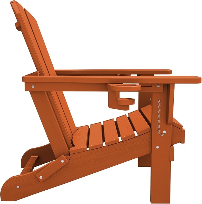 SERWALL Adirondack Chair with Cup Holders - Composite Adirondack Chairs Set of 4 HDPE Outdoor Chairs All Weather Use- Orange