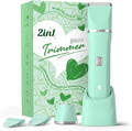 Dermave Bikini Shaver - Dusk Razor with Dual Head Electric Shaver (Body & Facial), IPX7 Waterproof Design, Painless Trimmer for Underarm/Legs/Bikini Line, Fashion Self-Care Gifts for Her (Green)