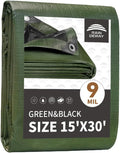 15x30 Feet Tarp Waterproof,9Mil Thick,Finished Size Tarps,UV Resistant,Durable,Multipurpose Poly Tarp Cover with Metal Grommets and Reinforced Edges,Green/Black by RAINDEWAY