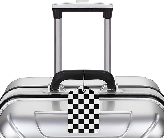 2 Pack Luggage Tags for Suitcase,Black and White Grid PU Leather Travel Luggage Tag with Privacy Flap, Name ID Label and Metal Loop for Women Men Suitcase Baggage Bag Backpack