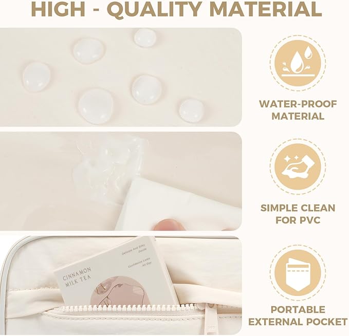 Toiletry Bag For women,Portable Hanging Organizer,4 Leakproof Compartment for full-sized Conditioner, Brushes Set, Makeup Accessories,Visible and easy to access.M-beige