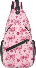 SUPLUCHOM Sling Bag Pink Bows Cherry Hiking Daypack Crossbody Shoulder Backpack Travel Chest Pack for Men Women