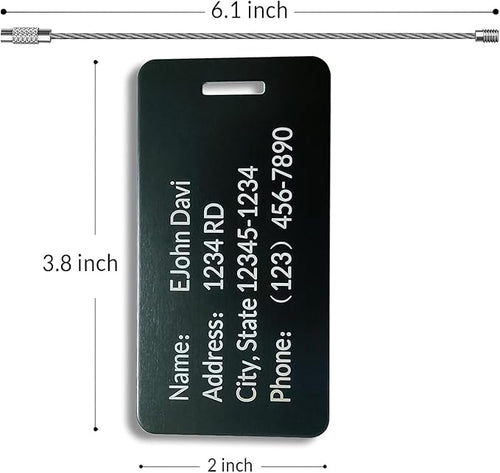 (5Pack Made in USA) Custom Personalized Luggage Tags-Customized Unique tag for Suitcase Backpack Travel,Bags (Black (3.8×2))