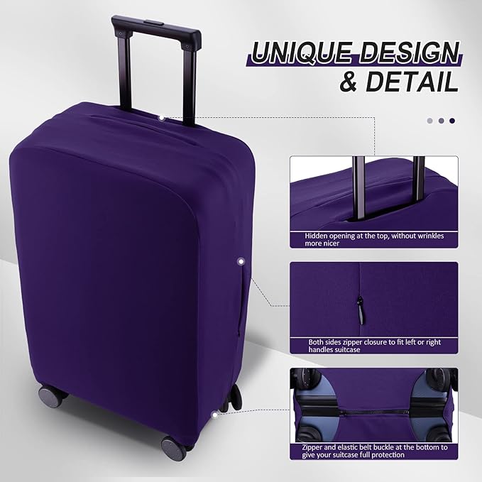 Travel Luggage Cover Suitcase Protector Scratch-Resistant Fit 19-31 Inch Suitcase, Not Included Suitcase (Purple, L(26-27 inch))