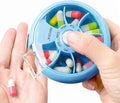INVODA Weekly Pill Organizer 7 Compartment Rotating Pill Box for Daily Medication & Vitamins - Portable Travel Pill Case Fish Oil Supplements Vitamins Organizer (Sky Blue)
