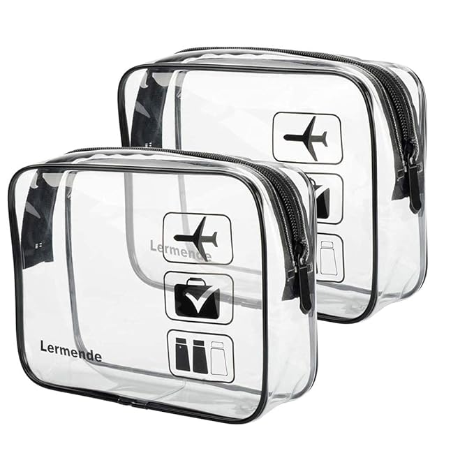 Lermende 2pcs Clear Toiletry Bag TSA Approved Travel Bag,Carry On for Travel,Airport Airline Accessories Compliant Bag,Quart Sized Makeup Cosmetic bag Women Men (Black, 2 Pack)