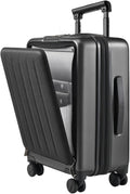 NINETYGO Carry on Luggage 22X14X9 Airline Approved with Front Pocket, 20 Inch Luggage with Front Compartment, Expandable, Double Spinner Wheels, Hardsided PC, TSA Lock (Black, Seine Max)
