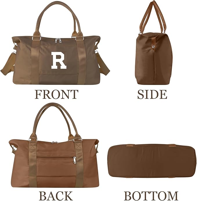 Birthday Graduation Gifts for Daughter,Initial Travel Duffel Bag Sports Gym Bag for Girls Teen Kids Birthday Gifts,Personalized Weekender Bag Carry On Tote Bags Cute Overnight Bag for Women(Brown, R)