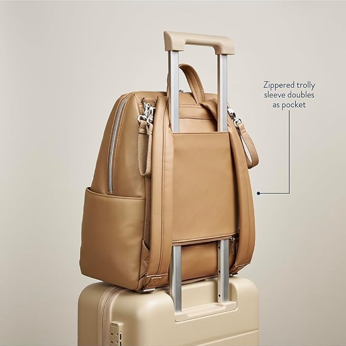 Itzy Ritzy Eras Diaper Bag Backpack – Large Capacity Backpack Diaper Bag Featuring Sleek Design, 15 Pockets, Changing Pad, Stroller Straps, and Luggage Sleeve (Chai)