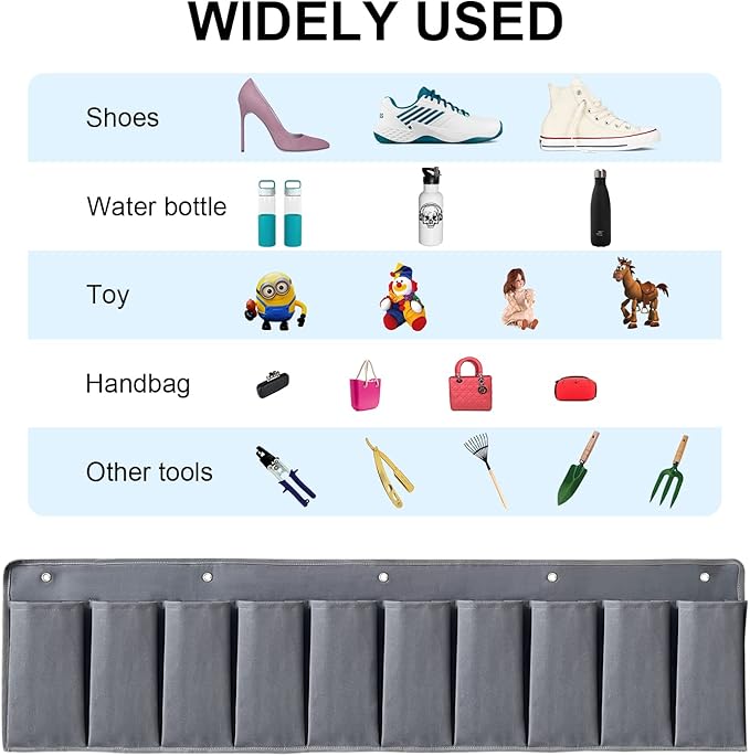 RV Shoe Pockets 10 Pockets Heavy Hanging Bedside Storage Organizer with Sturdy Hooks Storage Pockets Hangs on bed for Shoes Toys and Tool Accessories