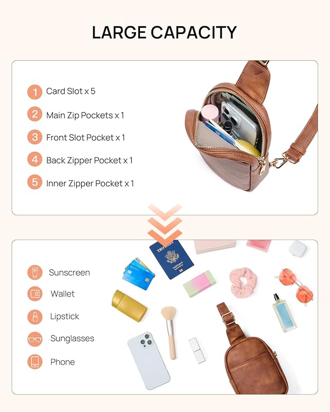 Telena Small Sling Bag for Women Leather Crossbody Fanny Packs Chest Bag for Women