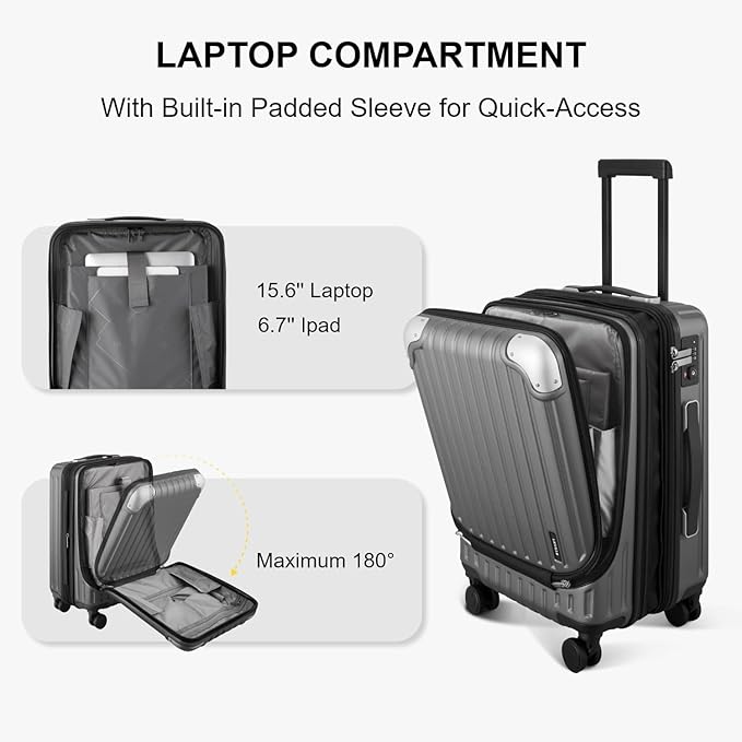LEVEL8 Grace Carry on Luggage, 20 Inch Expandable Hard Shell Suitcases with Wheels, Abs+Pc Harshell Spinner Luggages with Tsa Lock, Travel Bag for Women Men, Grey