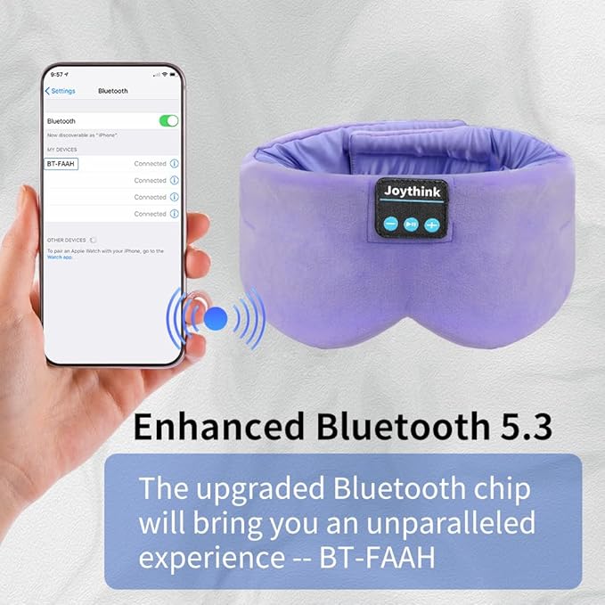 Joythink Sleep Headphones Bluetooth Sleep Mask Silk Headband Earphones Bluetooth Eye Mask for Sleeping On Side Blackout Soft Sleep Earphones Music Kids Children Eye Cover Purple