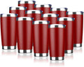 20oz Tumbler Bulk Stainless Steel Vacuum Insulated Tumblers with Lid Double Wall Travel Mug, Durable Powder Coated Coffee Cup, Suitable for Ice Drinks and Hot Beverage (Red 12pack)