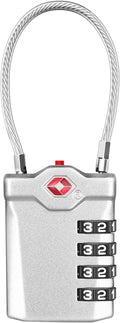 ZHEGE TSA Approved Lock, 4 Digit Cable Luggage Lock, Travel Lock with White Number, Flexible TSA Cable Lock for Suitcase, Gym Locker, School Locker, Easy to Read (1 Pack, Sliver)