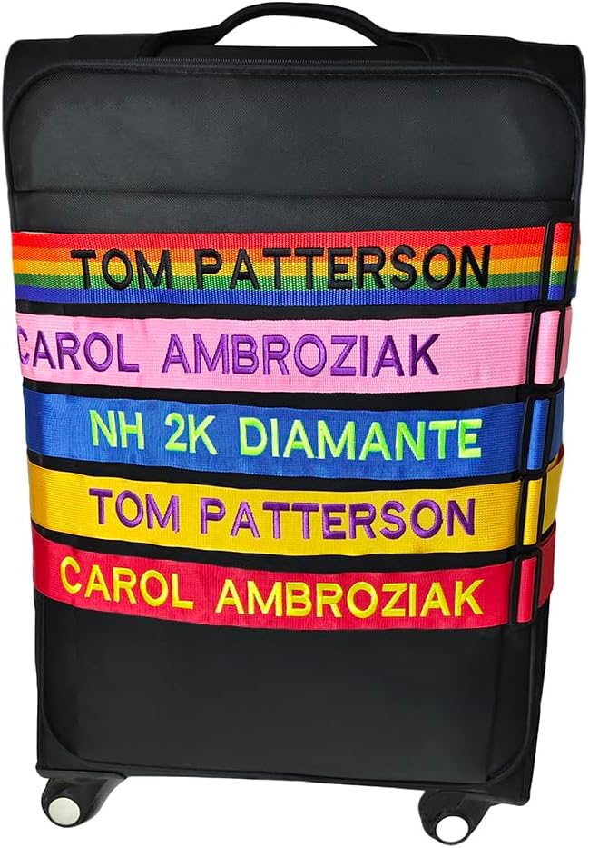 5PC Custom Embroidery Luggage Strap with Your Text/Name,Personalized Luggage Straps with Lock for Suitcases,Adjustable Suitcase Strap Belt Tag for Secure Travel