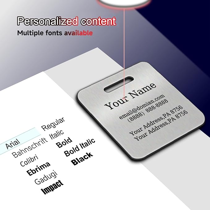 （2-Pack） Stainless Steel Custom Luggage Tags - Laser Engraved Personalized Travel Tags - Custom Name Identification Tags: for Suitcases, Backpacks, Bags and More (Black)