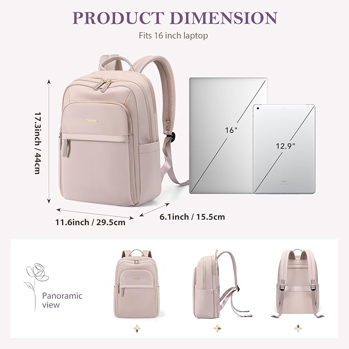 Travel Backpack for Women Personal Carry On Bag Business Weekender Hiking Multilayer Laptop Bag,16 Inch,Pink