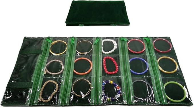 Travel Jewelry Roll Bag Portable Organizer Pouch With Grids&PVC Cover Storage Bags for Necklace, Bracelet, Bracelet,Ring, Badge, Pendant
